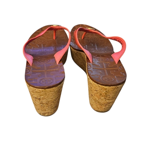 Tory Burch Pink Platform Cork Wedge Flip Flops Sandals Size 7 Women's - Picture 9 of 15